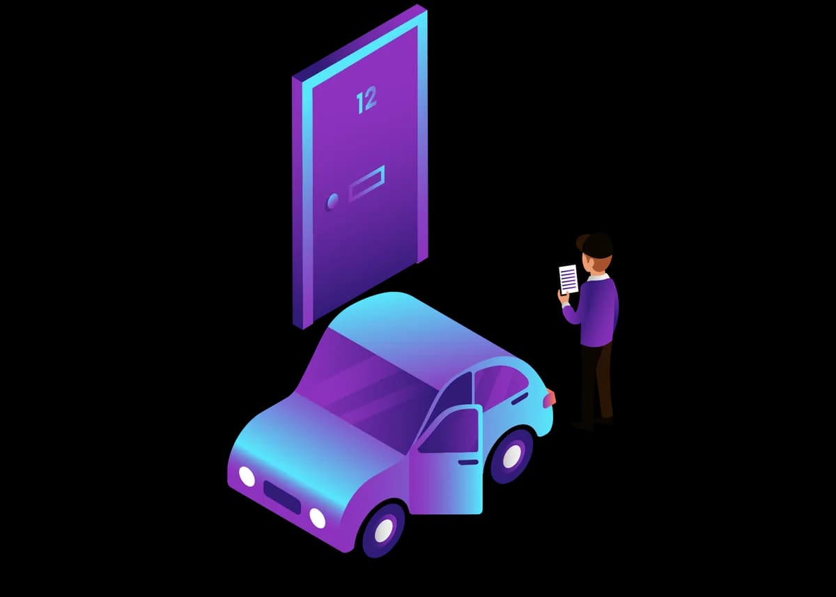 a person delivering a car to a front door