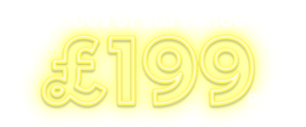Yellow banner with white text: "1000s of cars under £199 pm."