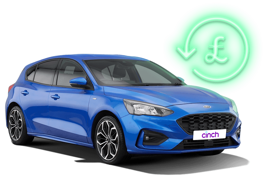 Car in a transparent background with a pound symbol indicating money back on returns