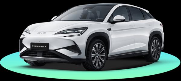BYD Sealion 7 in white with a green ring beneath