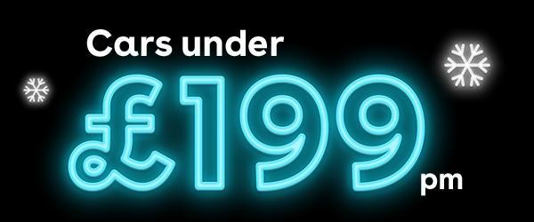 Neon sign promoting cars under £199 per month